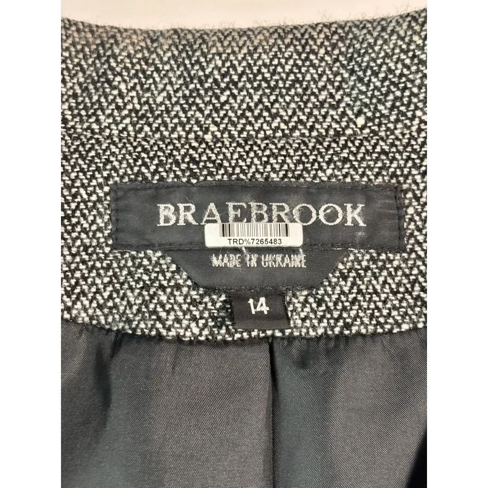 VTG Braebrook Women's Wool Blend Herringbone Zip Up Blazer Jacket Sz 14 Academia